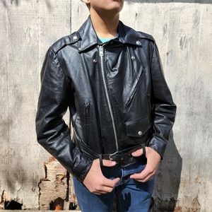 Vintage 60s Excelled Black Genuine Leather Biker Jacket Punk Motorcycle 44R
